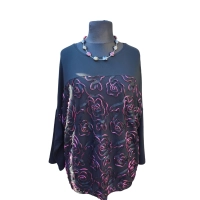 Bluzka wieczorowa - czarna koronka z haftowanymi kwiatami